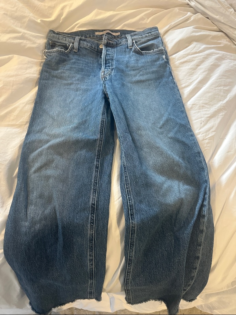 Hudson Jeans Women's Wide Leg Distressed Blue Denim